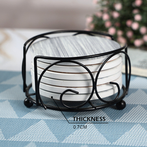 Sous-verres en grès brut en gros, blancs, ronds, en céramique, personnalisables avec impression, avec support en liège, design traditionnel pour la table - Product Image 2