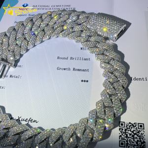 Collana con bracciale di diamanti coltivata in laboratorio personalizzata da <span class=keywords><strong>uomo</strong></span> gioielli HPHT 20MM di larghezza <span class=keywords><strong>925</strong></span> <span class=keywords><strong>argento</strong></span> ghiacciato con diamante <span class=keywords><strong>catena</strong></span> a maglie cubane Hip Hop - Product Image 1