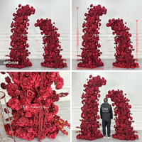 Arche florale en soie rouge bordeaux 2m+2.4m, arche de fleurs artificielles asymétrique en forme de corne, 2 pièces, toile de fond d'arche florale pour scène d'événement