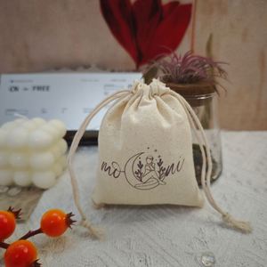 Custom Logo Printed Cotton Linen Cosmetic <b>Drawstring</b> <b>Bag</b> Organic Muslin <b>Makeup</b> Skincare Gift Cotton Pouch Tea/Spice Packaging - Product Image 3