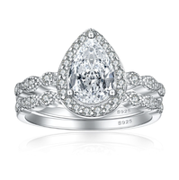 R.GEM. Ensemble de bijoux de luxe en argent 925 avec zircon en forme de goutte d'eau, collier, bague, boucles d'oreilles, plaqué rhodium, pour les cadeaux de Noël