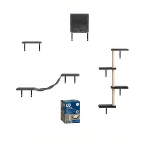 DB Set de Escalador para Gatos Montado en Pared, 5 Piezas, Estantes Flotantes Modernos, Perchas y Poste Rascador para Gatos, Árbol de Actividades para Interiores, Gris - Product Image 1