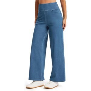 Women's Wide Leg Jeans High Waisted Stretchy Baggy Straight <b>Denim</b> Pants With Pockets Breathable Cotton Spandex <b>Material</b> - Product Image 2