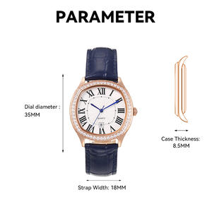 <span class=keywords><strong>นาฬิกา</strong></span>ข้อมือควอตซ์สแตนเลสสตีลสีโรสโกลด์สำหรับผู้หญิง ขนาด 35 มม. กันน้ำ 5ATM พร้อมหน้าปัดแบบไฮดรอลิก สา<span class=keywords><strong>ย</strong></span>หนัง<span class=keywords><strong>แท้</strong></span> ขา<span class=keywords><strong>ย</strong></span>ส่ง - Product Image 6