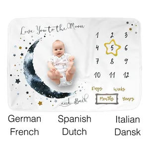 German French Spanish Italian Dutch Swedish Swiss Multiple Languages Baby Monthly Milestone Blanket Custom