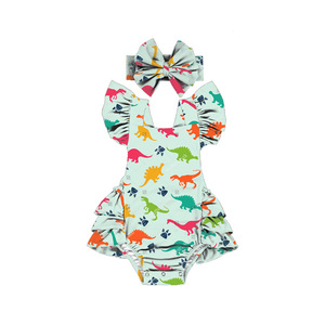 HY-045-ZXL Ropa para Bebés, Vestido con Volantes, Espalda Descubierta, Tirantes, Mono con Estampado de Fresas para el Verano - Product Image 4