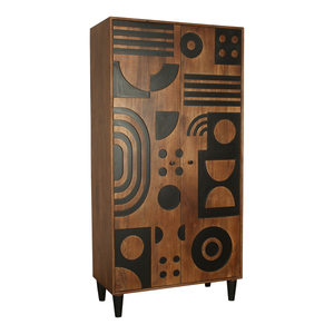 Solid Mango Wood Almirah Cabinet with Premium Carving Design Classic Wooden <b>Wardrobe</b> for Bedroom Storage - Product Image 3