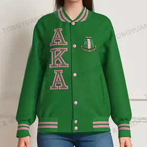 BSCI logonuz ile giyim özelleştirmek moda kadın kolej AKA man AKA yün yeşil renk kızlar kırpılmış kolej ceketi