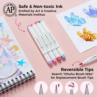 Ohuhu Honolulu S 60 couleurs de ton d'illustration double pointes souples marqueurs d'art à l'alcool, pinceau et ciseau doux