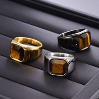 Bague personnalisée pour homme en pierre naturelle œil de tigre et turquoise, bijoux en acier inoxydable plaqué or 18 carats, bague signet