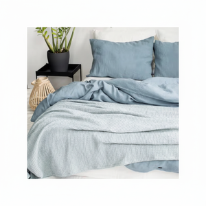 Cotton Duvet Cover <b>Set</b> 2 Matching <b>Pillow</b> Cases Dusty Blue Quilt Cover Coconut Buttons Stonewashed Fabric Comforter Home Hotel - Product Image 1