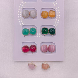 Composants de boucles d'oreilles à tige carrée plaqués or avec pierre œil-de-chat et anneau, fournitures pour la fabrication de boucles d'oreilles clous œil-de-chat - Product Image 4