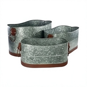 Juego de 3 macetas de diferentes tamaños, diseño de tendencia, maceta galvanizada con asas para accesorios de decoración de jardín - Product Image 1