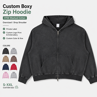 Sweat à capuche zippé double épaisseur 370 g/m² 100 % coton lavé coupe ample pour homme, épaules tombantes, style streetwear, personnalisable avec logo