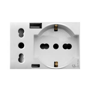 Prise murale Domus S44 Schuko 10 16A avec ports USB Type A et C, 230V, mise à la terre standard, matériau PC - Product Image 1