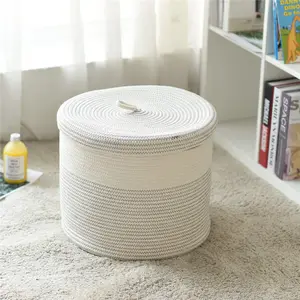 Storage Baskets Woven Home Basket With Lid Cotton Rope Bin Small White Large Basket Organizer For Baby Nursery Laundry Kid's Toy