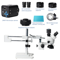 24MP 1080p Camera 3.5X-90X Zoom Simul-Focal Double Boom Stand Trinocular Stereo Microscope LED Illumination 60FPS for Phone