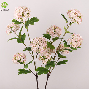 Fleurs artificielles QIHAO en forme de boule de neige, 5 têtes, haute simulation, pour décoration de mariage et de maison, fleurs en plastique et soie - Product Image 1