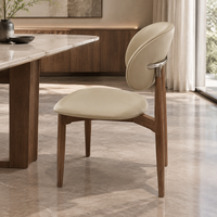 Chaise de salle à manger ergonomique en bois massif de noyer et caoutchouc, avec revêtement en cuir, style nordique moderne, pour appartement, restaurant, café