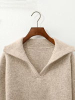 Suéter de punto holgado con cuello en V y solapa para mujer, tejido a máquina, personalizado, para uso diario, informal o festivo