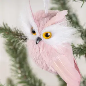 可爱粉色毛绒泡沫猫头鹰圣诞装饰吊坠