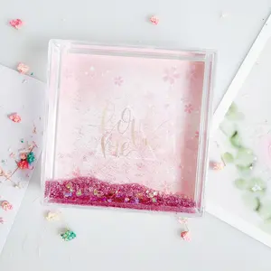 4X4 Inch Vierkante Mooie Home Decoratie Acryl Roze Glitter Liquid Meisje Foto Frames Voor Foto 'S