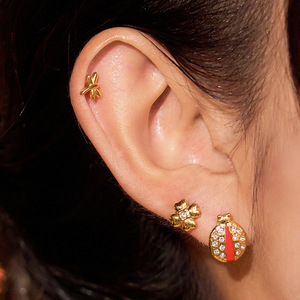 Stud <b>Earrings</b> Insect Ladybug Design Gold <b>Red</b> Crystal Stainless Steel Gift Jewelry - Product Image 2