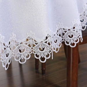 Stile europeo bianco minimalista ricamo floreale tovaglia 60x84 pollici ovale Top cavo per scopo decorativo - Product Image 5