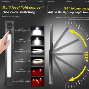 Lampe de poche de travail pliante à <span class=keywords><strong>LED</strong></span> avec aimant Lampe torche portable COB Lampe de poche rechargeable pour l'extérieur avec règle multifonctionnelle - Product Image 1