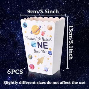 6 uds caja de dulces de papel Goodie astronauta galaxia espacio fiesta de cumpleaños Favor tratar caja de palomitas de maíz laminación brillante un año de edad - Product Image 2