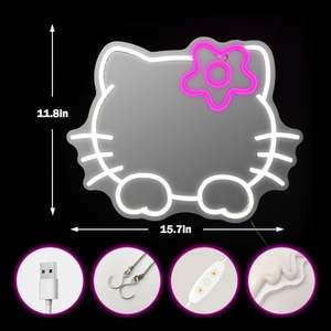 Specchio Neon dimmerabile Anime per comò e decorazione della stanza interna LED fonte di luce gatto parete specchio e camera da letto parete regalo - Product Image 2