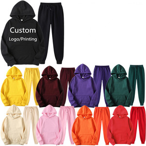 卸売 カスタムロゴ入り ユニセックス ジョガーパンツ 無地 スウェットシャツ プルオーバー フリース トラックスーツ ブランク スウェットパンツ＆パーカー セット - Product Image 2