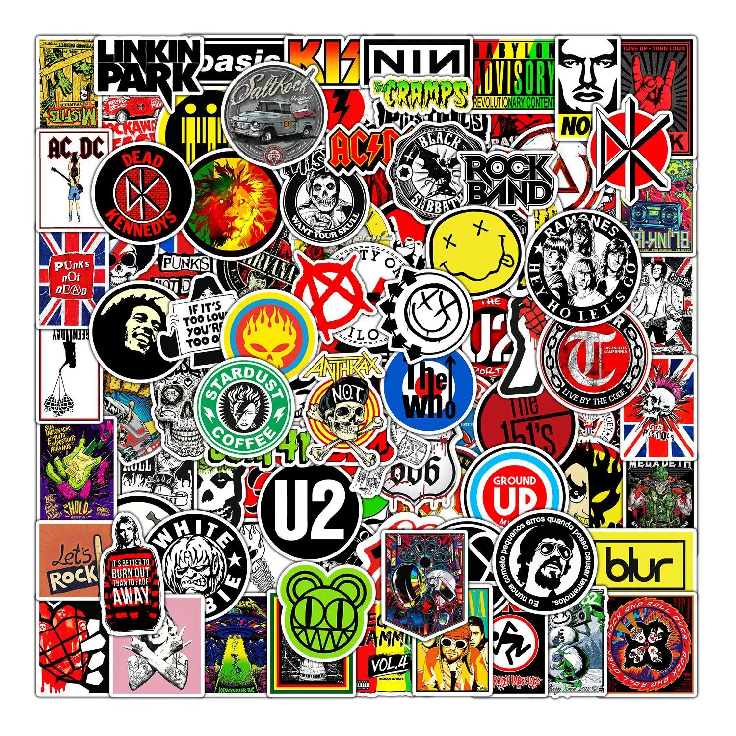 100 pièces Rock musique thème Graffiti autocollants étiquette décorative pour bagages ordinateur portable moto cahier casque autocollant étanche