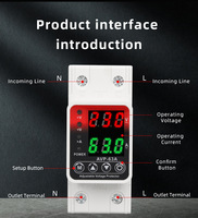Protecteur de tension numérique réglable AC DC sur et sous courant monophasé 2P 40A 63A 80A 100A 220V 110V double affichage AVP