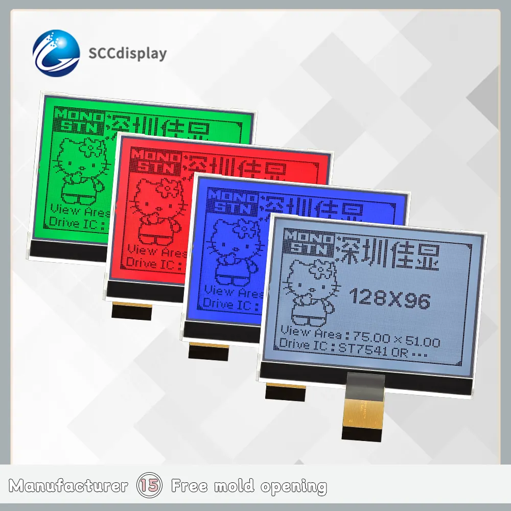 Giá cả phải chăng COG 128x96 đồ họa LCD sjxd12896a FSTN tích cực đơn sắc LCD hiển thị Plug and Play FPC kết nối LCD hiển thị