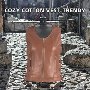 Gilet en cuir véritable respirant et coupe-vent pour femme, collection Automne-Hiver 2026, style petite fragrance, col rond, sans manches, veste d'extérieur - Product Image 2