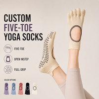 Chaussettes de yoga personnalisées à cinq doigts, à empeigne ouverte, avec grip triangulaire en silicone, pour femmes, Pilates, Reformer, entraînement de fitness en intérieur