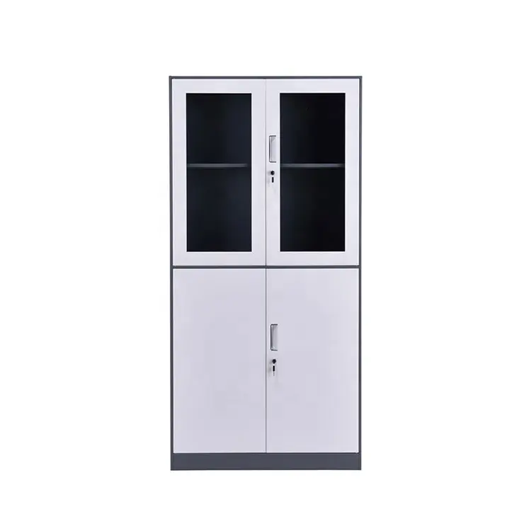 Home Office Lockable Glass Door Metal File Cabinet Steel Storage Cabinet Bookcase