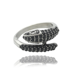 Stainless Steel Animal <b>Snake</b> <b>Ring</b> <b>Silver</b> Black Stone Men's Punk Style Jewelry 21005 - Product Image 1