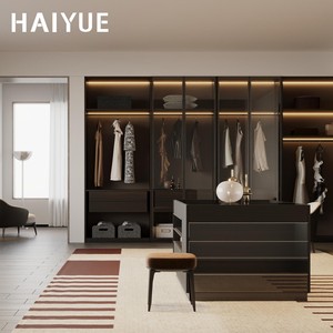 Armoire de chambre à coucher moderne HAIYUE, placard avec cadre <span class=keywords><strong>en</strong></span> aluminium, porte <span class=keywords><strong>en</strong></span> verre, armoires walk-in, armoires pour villa, hôtel, appartements, meubles - Product Image 3