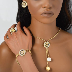 Conjuntos de joyas de Dubái cabeza de león albóndiga 14K chapado en oro anillo de circón pulsera collar y pendientes conjunto de mujeres - Product Image 2