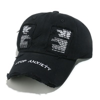 Casquette de baseball vintage 6 panneaux style américain 100 % coton broderie machine délavée déchirée effet usé protection solaire