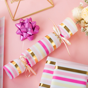 Pink Wrapping Paper Metallic Pink Gold Foil Shimmering Stripe Gift Wrap With <b>Grid</b> Cutting Lines for Girls Wedding Birthday - Product Image 2