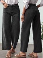 Jean vintage taille haute coupe large effet vieilli couleur anthracite amincissant et polyvalent pour femme