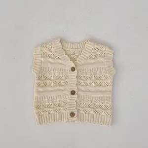 लड़के और लड़कियां बेबी क्रोकेटेड वी-गर्दन बुना हुआ कार्डिगन स्वेटर बनियान कोट बेबी गर्ल कपड़े 0-3 महीने