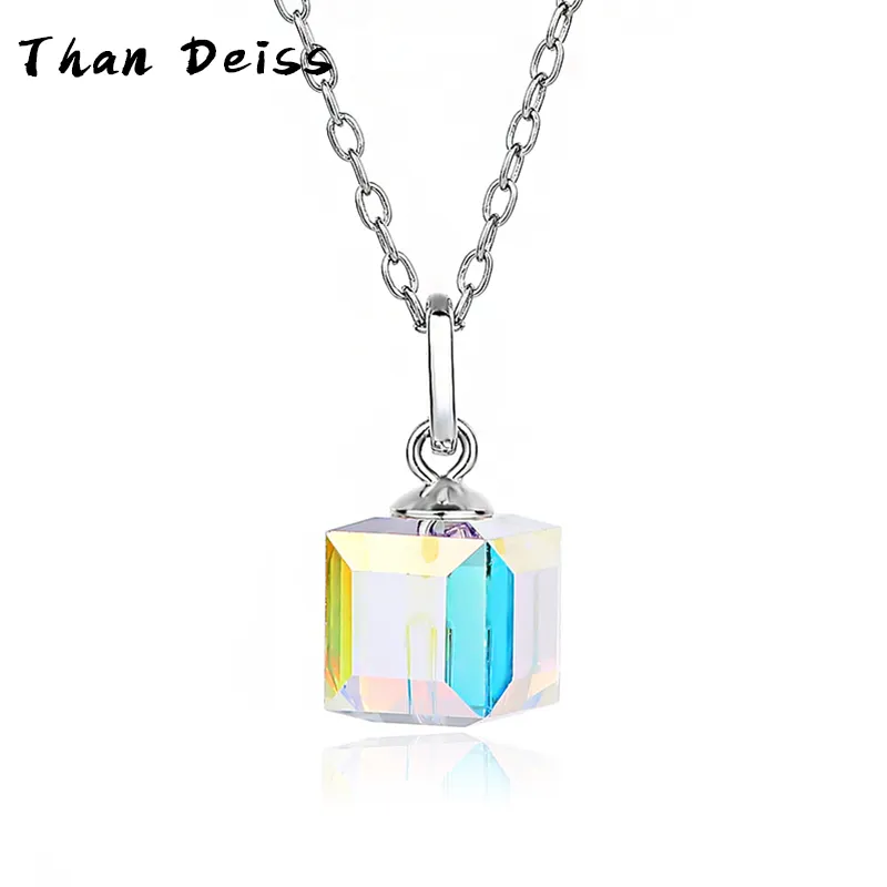 Fashion Simple For Fit Swarovski Crystal S925 Sterling Silver Sugar Square Pendant Ladies Necklace Personalized