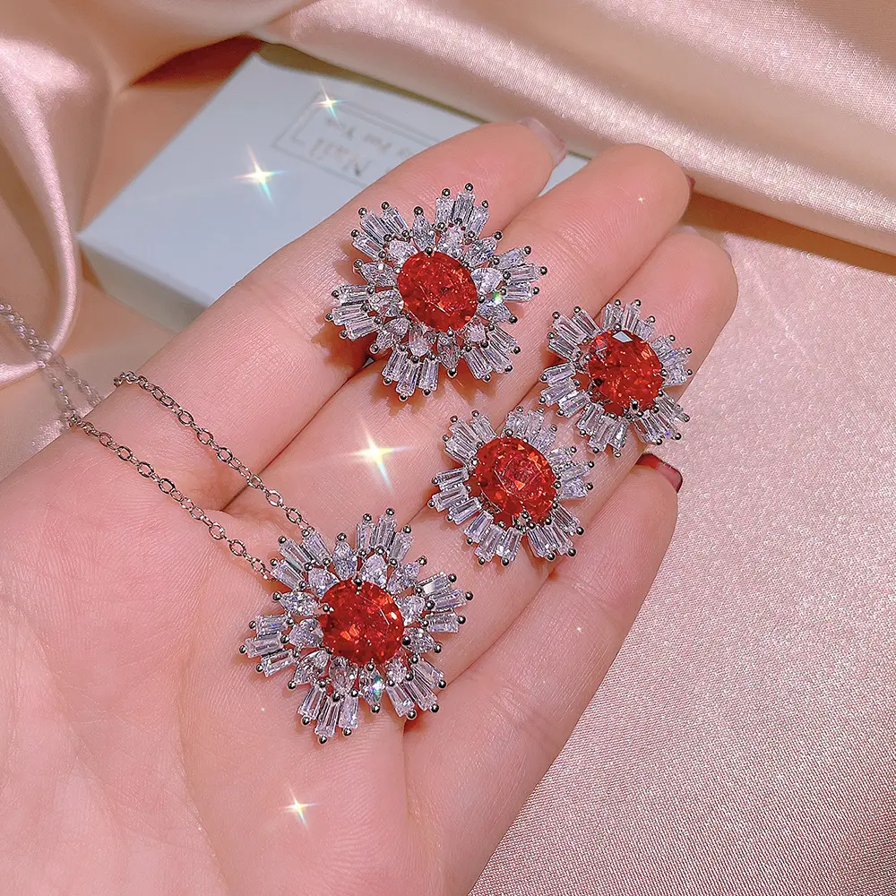 Perhiasan Mode KISS082 Indah Bentuk Bunga Bersinar Batu Besar Perhiasan Pengantin Set untuk Wanita
