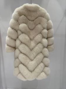 Abrigo <span class=keywords><strong>de</strong></span> <span class=keywords><strong>Piel</strong></span> <span class=keywords><strong>de</strong></span> Zorro Auténtico Beige con Cuello Alto, Abrigo Largo <span class=keywords><strong>de</strong></span> <span class=keywords><strong>Piel</strong></span> <span class=keywords><strong>para</strong></span> Mujer, Cálido <span class=keywords><strong>para</strong></span> el Invierno, Gran Venta - Product Image 5
