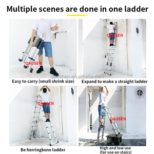 บันไ<span class=keywords><strong>ด</strong></span>อลูมิเนียมอัลลอย<span class=keywords><strong>ด</strong></span>์แบบยื<span class=keywords><strong>ด</strong></span>หดได้สอง<span class=keywords><strong>ด</strong></span>้านรูปตัวเอ รุ่น QAOSEN JDT3032 ขนาด 3.2 เมตร สีเงิน 2-in-1 สำหรับงานอุตสาหกรรมและกลางแจ้ง ได้รับการรับรองมาตรฐาน CE รับน้ำหนักได้ 300 ปอนด์ - Product Image 5