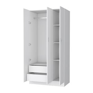 Armoire Augusta blanche à 3 portes avec tringle intégrée, portes battantes, design moderne, meubles de chambre à coucher - Product Image 6
